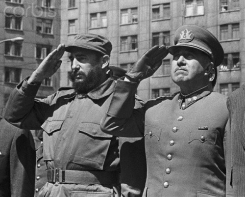 historylover1230:Fidel Castro and General Agusto Pinochet before he took power. Santiago, Chile 1971