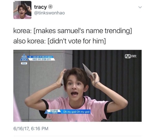 jik-ook:ok so rant time. the fact that kim samuel didn’t make it into wanna one is pissing me 