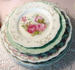 katysflowersandantiques:  Vintage rose plates