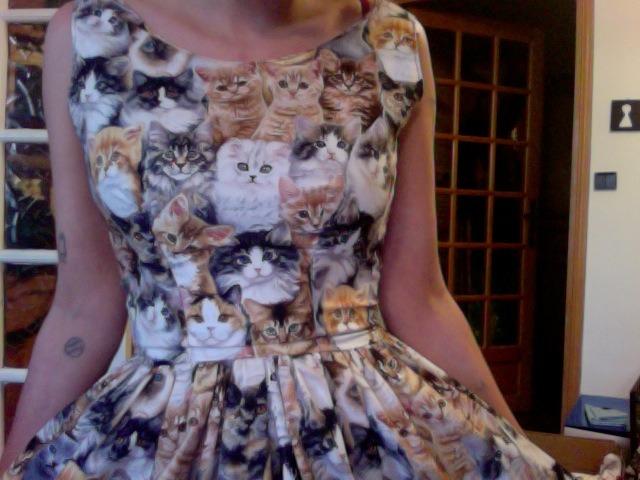 sequinsandstainz:  Made this darling little thing today! Kitty Cat Sundress!!!!!