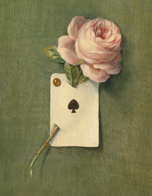 clawmarks:Trompe l’oeil still life with flowers and playing cards - 20thc. - via Sotheby’s