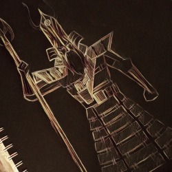 femme-harel-art:I forgot like two weeks ago I drew Samurai Jack in the new armor with white charcoal
