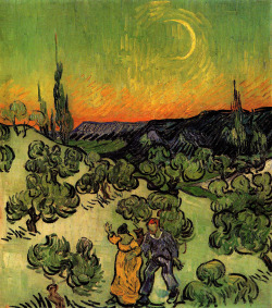 goodreadss:  Landscape with Couple Walking and Crescent Moon, Vincent van Gogh (1890)Landscape with the Chateau of Auvers at Sunset, Vincent van Gogh (1890)
