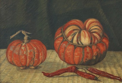 Still life with pumpkins and red peppers  -  Antoinette Agathe Holjtema  1916Ducht 1875-1967oil on p