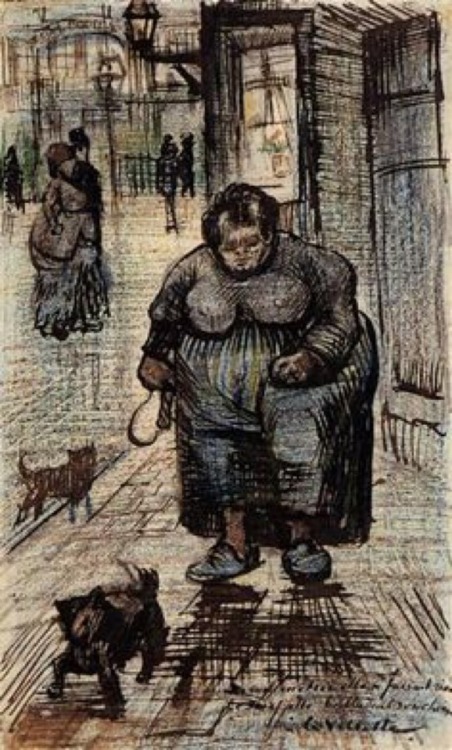 theartofobesity:Vincent Van Gogh, Woman Walking Her Dog (1886)