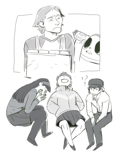 hoskky:It’s old doodles time again, here are scooby gang shenanigans and a very very tired Souji fro