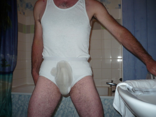 I LOVE seeing this man in his undies… especially when he is pissing in them.
