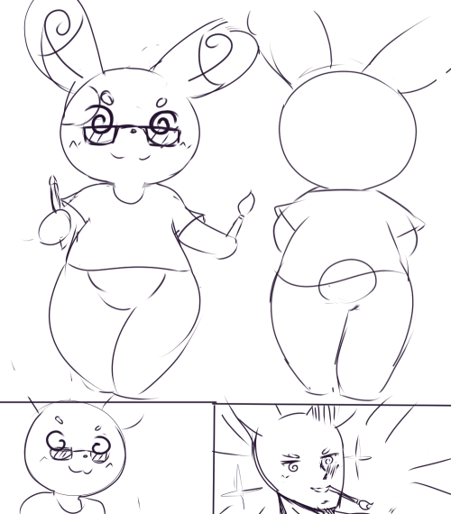 Some sketches of a poke OC I made with my adult photos