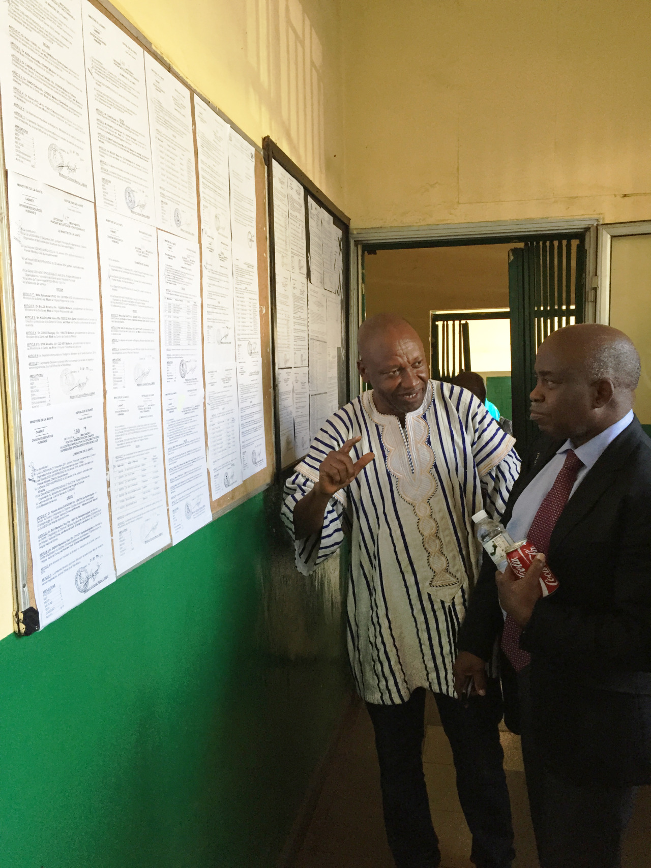 Where are the health workers?
Professor Kayode Odusote (consultant for IntraHealth International, right) discusses health worker distribution with Mbemba Traore (director of the human resources unit at the Guinea Ministry of Health and Public...