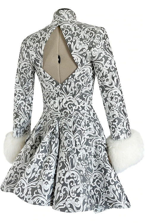 Jacques FathMid-1990s metallic silver jacket with white fox cuffs