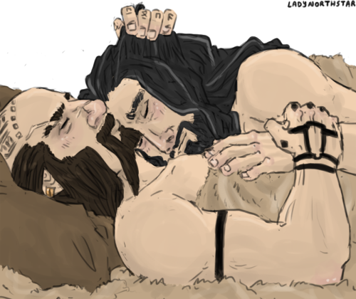 ladynorthstar:  just some sweet sweet sweetness because even manly warriors need some fluff in their life. and I sincerely think that touching Thorin’s hair is like the whole company’s secret fantasy, it’s such a wonderful mass of fluffiness! 