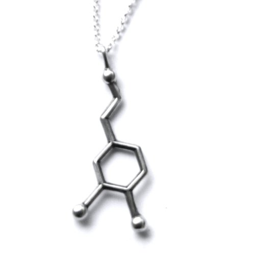 Caffeine, Serotonin & Dopamine Molecular Necklaces ; My inner nerd totally wants one of these. 