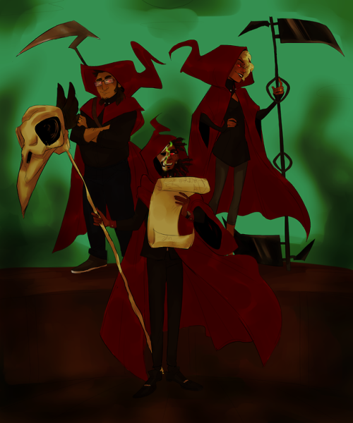 halpdevon:by order of the raven queen herself[image description: a drawing of Barry, Lup and Kravitz