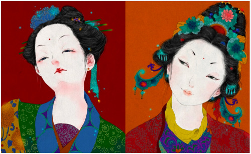 changan-moon:Ancient chinese beauties wearing hanfu. Illustration by 阿舍Ashe