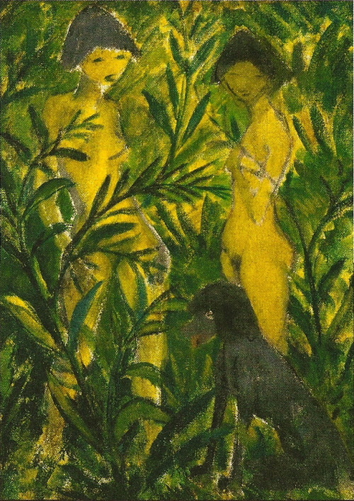 artist-mueller: Two Girls with Poodle, Otto Mueller https://www.wikiart.org/en/otto-mueller/two-girls-with-poodle  https://painted-face.com/