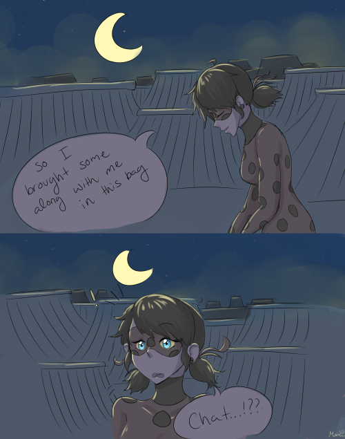 mari-monsta:   Awhile ago I saw @portentous-offerings make a post about how Marinette’s parents would react if they found out she was ladybug in response to an anon question, and she said something about her parents sending food with her on patrols