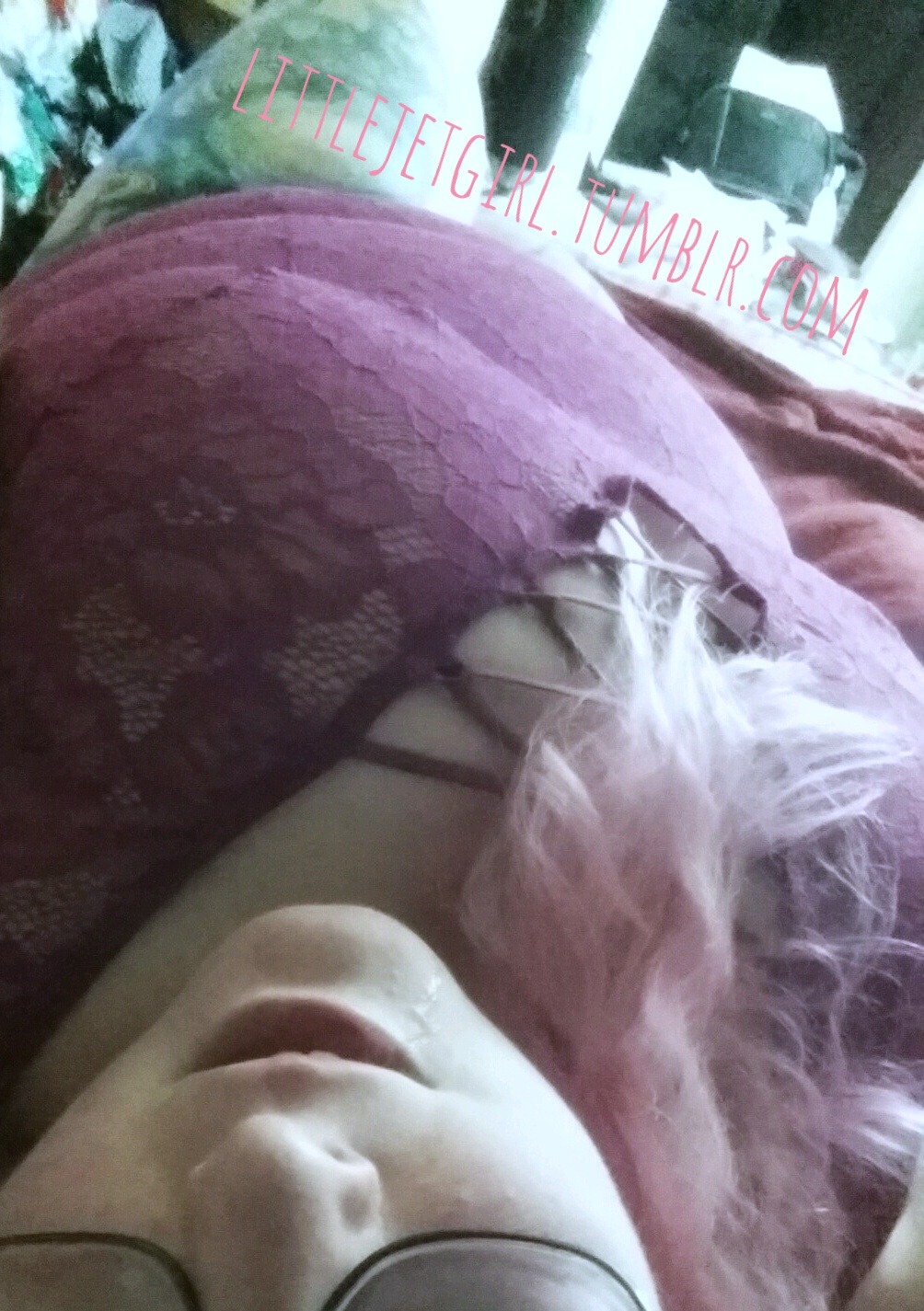 littlejetgirl:  Drip drip drop.   Candy hair and a lacy top.   Tits and holes and