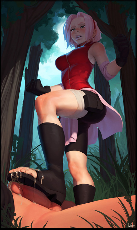 incaseart:First request of may!Naruto Sakura does a standing footjob with dominant expression while 