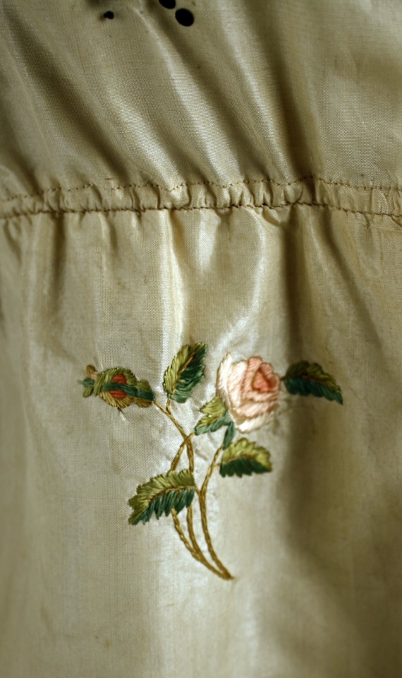 Silk Empire Style Dress With Embroidered Roses
