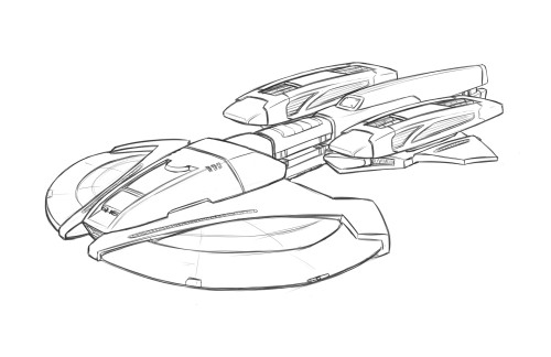 transbot9:Shran class patrol escort sketch, merging elements from Star Trek Online’s Patrol Escorts 