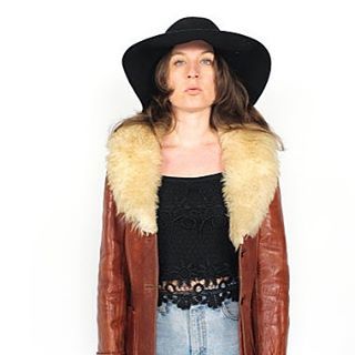 Vintage 70s buttery brown leather sheep sheer trim almost famous jacket size sml/med available @shud