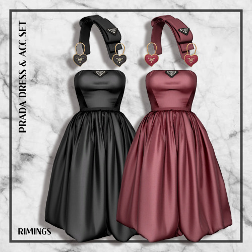 [RIMINGS] Prada Dress &amp; Acc Set- FULL BODY / HAT / EARRING- NEW MESH- ALL LODS- NORMAL MAP- 