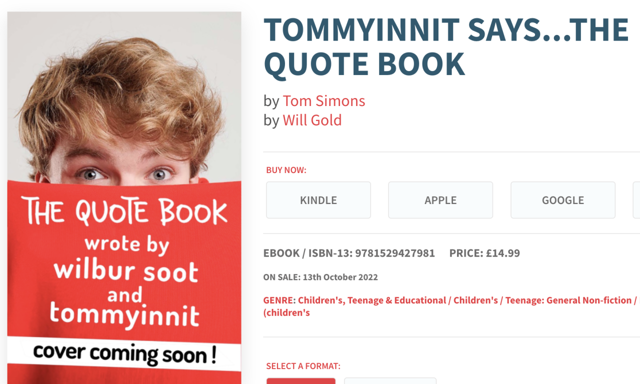 The Bookseller - Rights - Quercus scoops gaming star TommyInnit's quote book