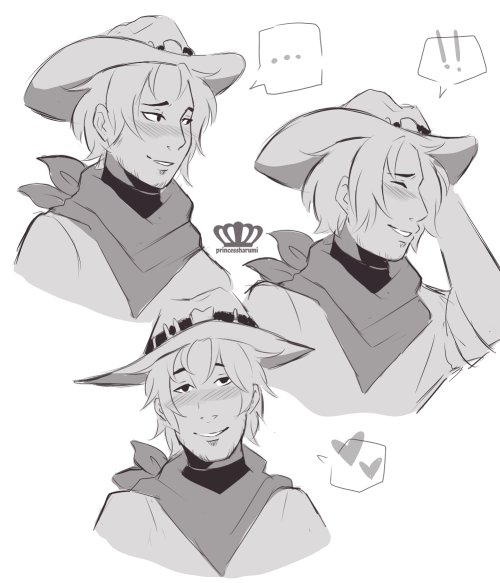 princessharumi:  kinda busy lately but i did some mccree warmup doodles ~is he confessing his love to someone?? 