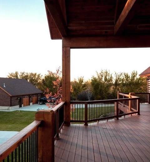 Rustic DeckDeck - Large Rustic Backyard Deck Idea With A Roof Extension