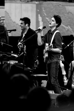 teamvampireweekend:  Rostam Batmanglij and Ezra Koenig at the Apple WWDC bash in San Francisco (Photo by Randy Stewart) 