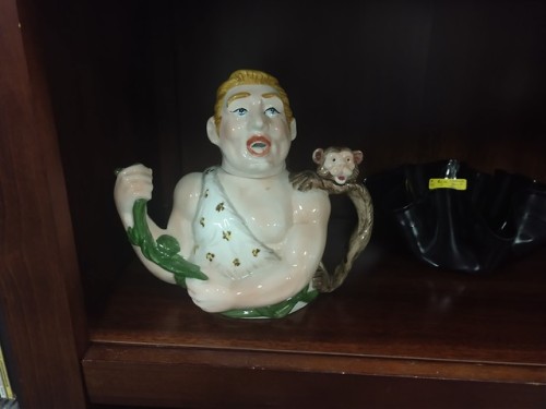 shiftythrifting:An utterly bizarre Tarzan teapot found at the small shops marketplace in Rocky Mount