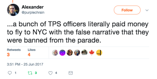 allthecanadianpolitics:Good thread on the Toronto Police/Black Lives Matter/Pride Toronto by @purple