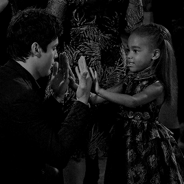 shadowsource:#dad mode activated [Caption: 4 black and white gifs of Alec and Madzie in Shadowhunter