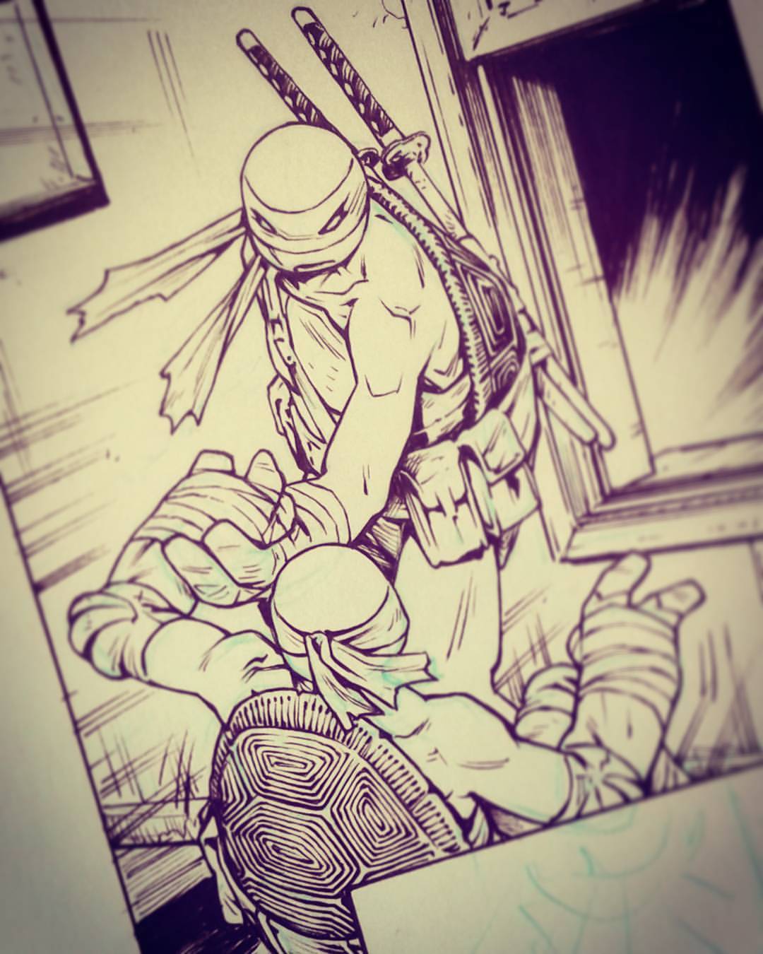 #tmnt #idw #comics #traditionalart #pencils #inks #Leonardo #michelangelo #santolouco