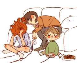 torifalls:   30 Day OTP Challenge: Day 3 - Gaming/Watching a movie  they decided to play for cookies! too bad they both suck. greg wont share because thats just the way i guess this isnt very shippy hAHA