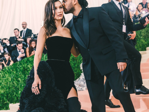 runwayandbeauty: Bella Hadid (wearing Givenchy) & The Weeknd - Met Gala 2016.