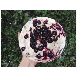 Guys, this was seriously THE best breakfast. I&rsquo;m not even kidding. {vanilla date-chunk 5 banana ice cream made with almond milk, topped with warm blueberries and raw buckwheat} ☀️