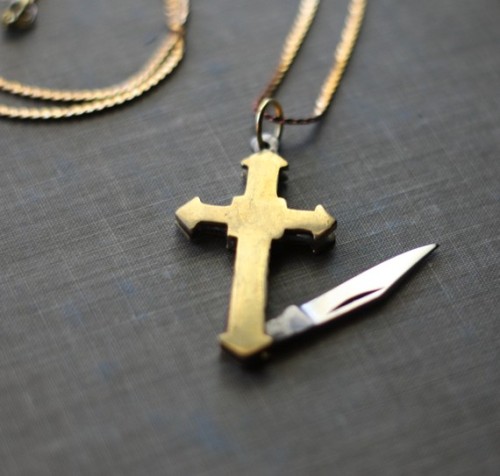 Brass Cross Knife Necklace