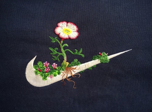 iqagency:Artist James Merry Embellishes Sportswear Logos with Embroidered Plants