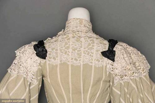 Lace Trimmed Cotton Day Dress, ca. 1895via Augusta Auctions