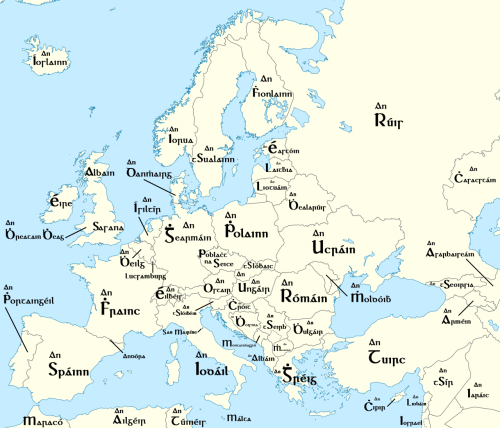 ubi-discipuli-sunt: mapsontheweb: Nations of Europe in Irish, with Gaelic type. England spelling &ld