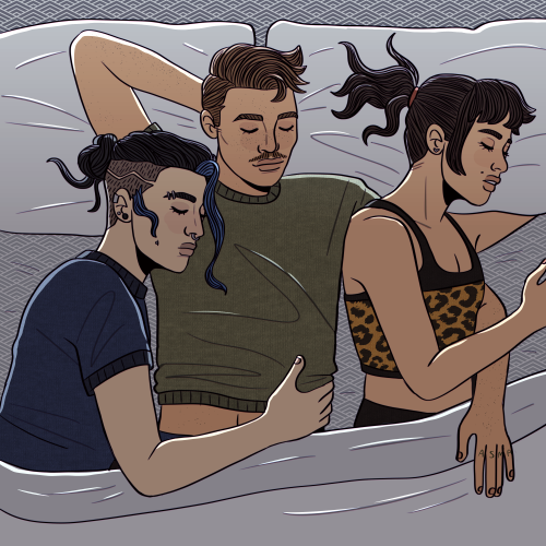 rabdoidal:some episode 11 art! cody, pete and sophia all sleeping in pete’s bed &amp; pete confronti