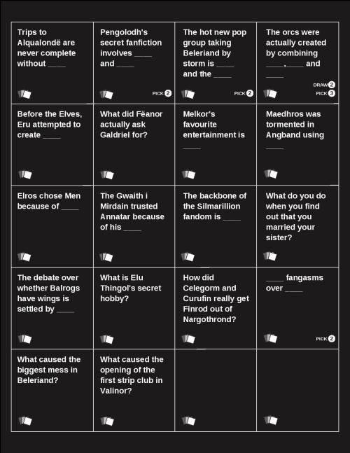 beleggs: flukeoffate: f-ennekins: So on Friday, we were playing Cards Against Arda (found here I bel