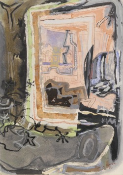 thunderstruck9:Patrick Heron (English, 1920-1999), Harbour window in mirror, St. Ives, 1952. Pencil, watercolour, wash and gouache, 14½ x 11 in.