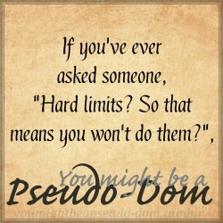 youmightbeapseudo-dom:  Anyone who has the slightest interest in BDSM should learn the term ‘hard limits’ pretty quickly. It is one of the basics. If they don’t, they haven’t spent enough time learning. A Dom who isn’t interested in studying