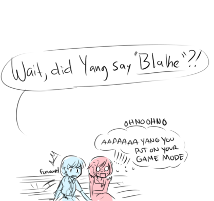 quick hs!au moment (yang and ruby attempt to help blake with her “weiss crush”)             