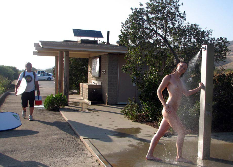 Naked outdoor showering in public (part 2..)