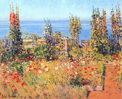 childe-hassam:Hollyhocks, Isles of Shoals, 1902, Childe Hassam