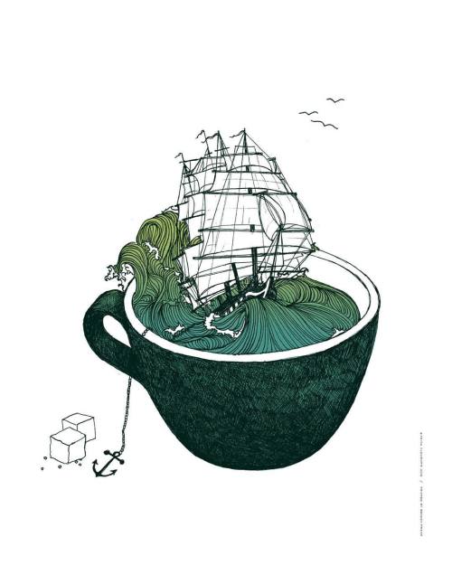 New in the shop! “My Cup Of Sea”. fridaclements.com#fridaclements #illustration #screenp