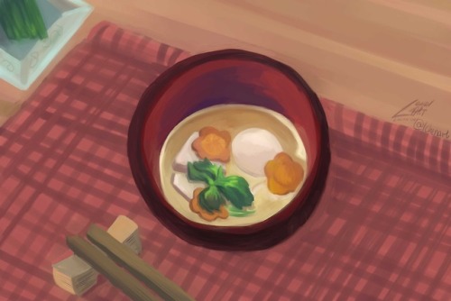 Ozoni - Japanese New Year Mochi Soup Food study painting! A personal project I took upon myself when